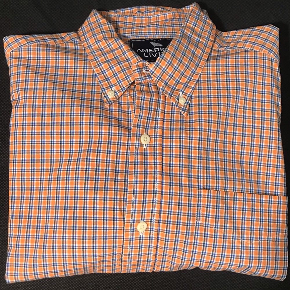 👕Orange & Blue Checked Long Sleeve Button-Up Shirt